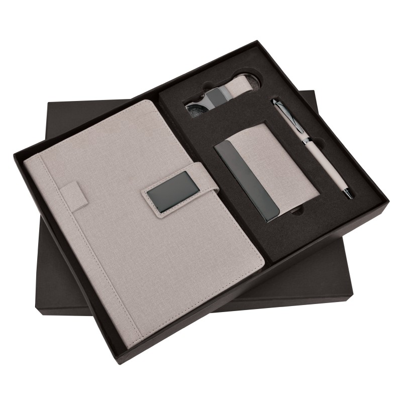 Grey Jute 4 in 1 Pen, Diary, Cardholder & Keychain.