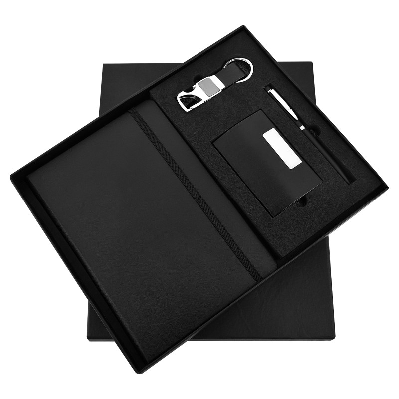 Black Elastic 4 in 1 Pen, Diary, Cardholder & Keychain