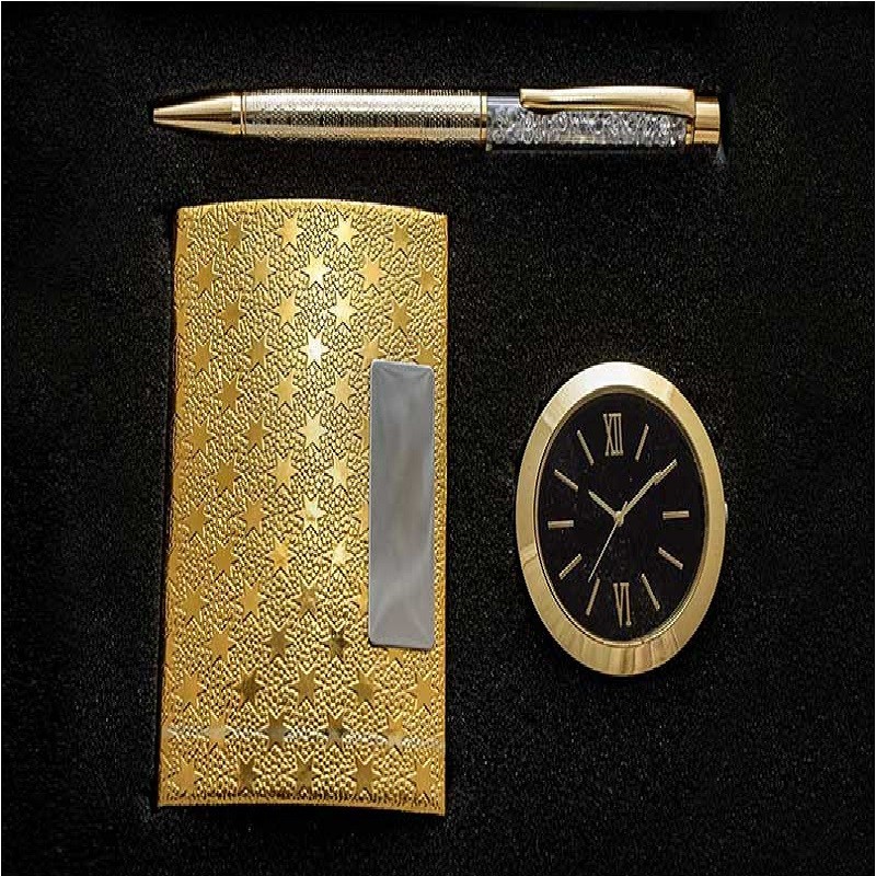 3 in 1 Gift Set of card holder, pen and clock