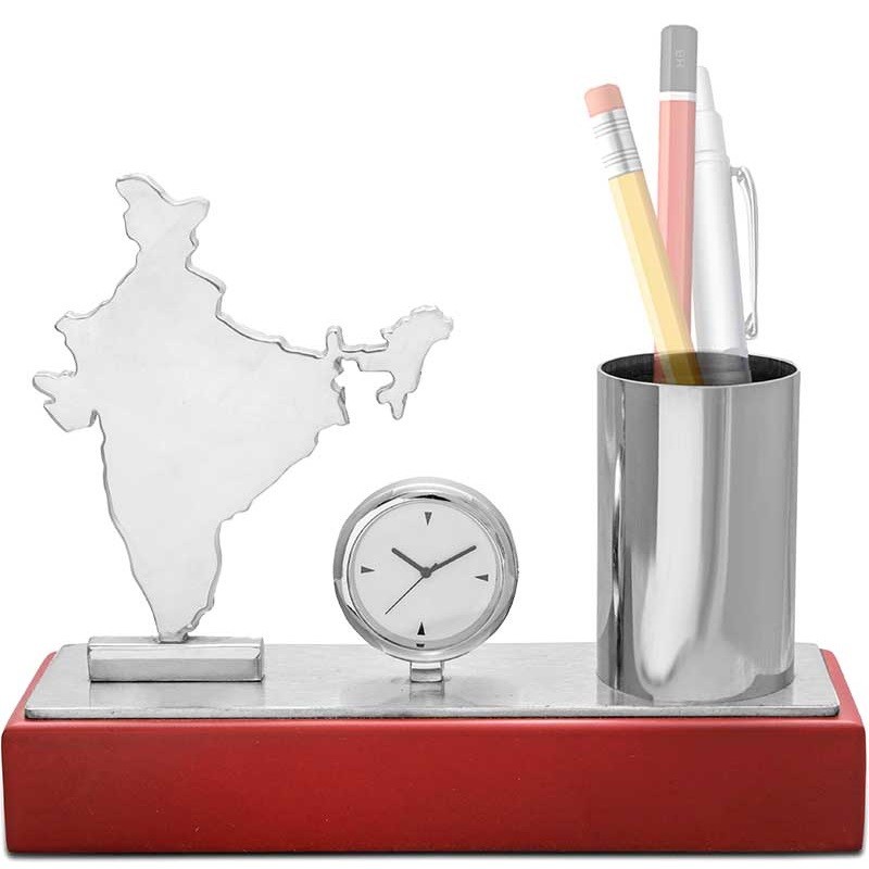 Indian map with Pen stand and clock