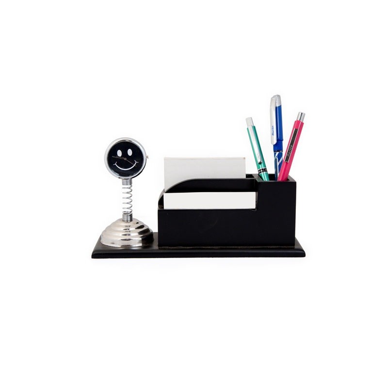 Shine bright with the stylish star shape clock and wooden desktop organizer with visiting card holder and pen stand