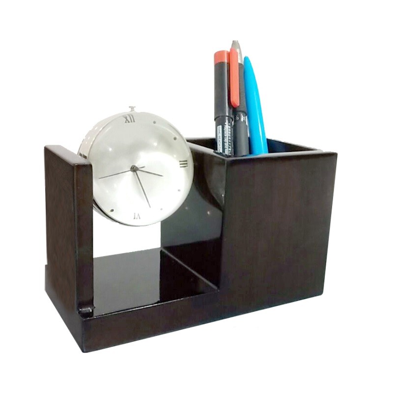 Wooden Pen stand Holder / Utility Holder with a Revolving clock