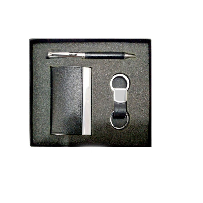 Corporate Gift Set with Leather visiting card holder, pen and key chain