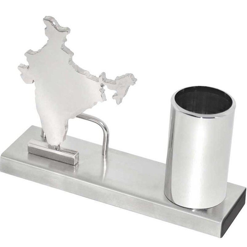 Metal India Map Desk Organizer Pen Stand Holder for Office and Home