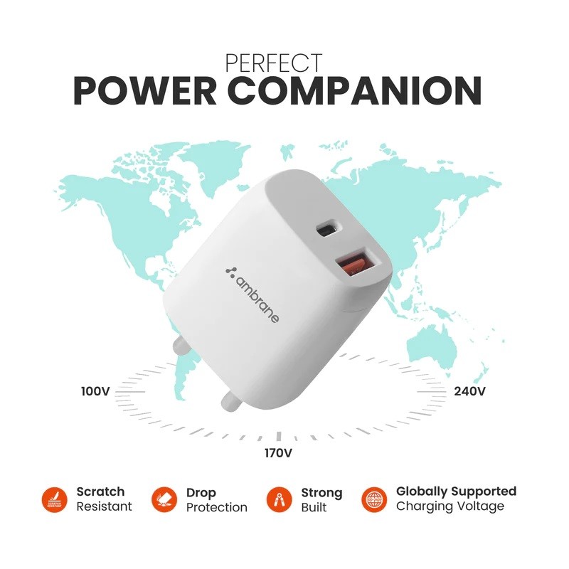 Ambrane 20 W 3 A Multiport Mobile Charger with Detachable Cable