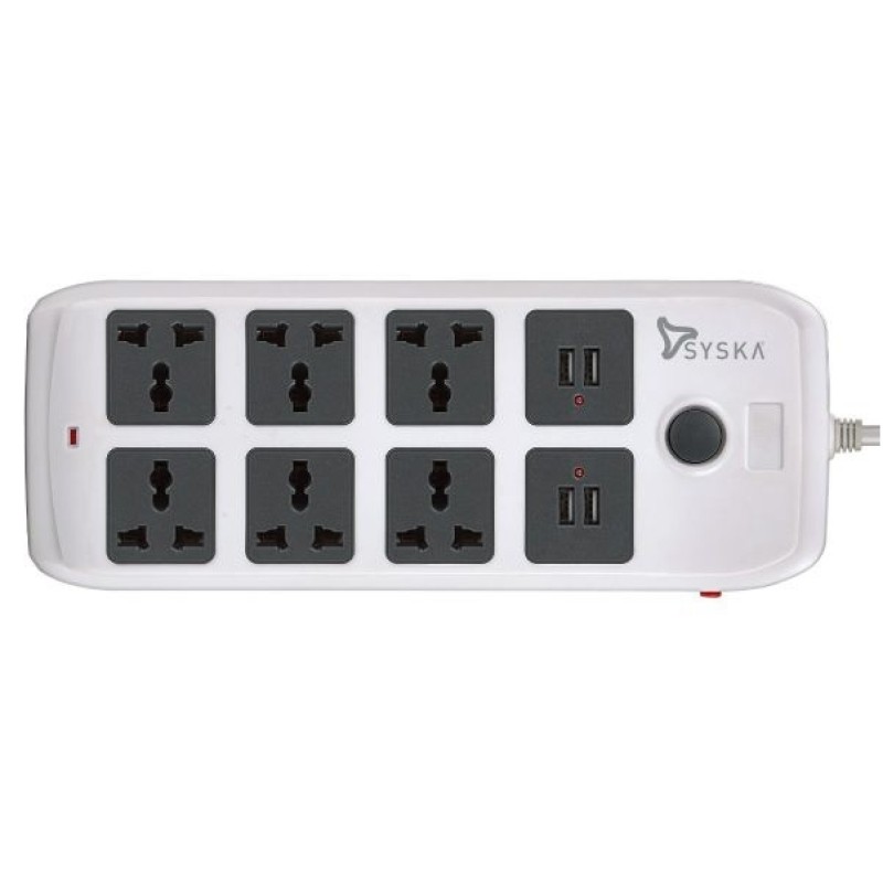 Syska Max Pro-USB-6 Way Power Strip 6 Socket Extension Boards with 4 USB Port