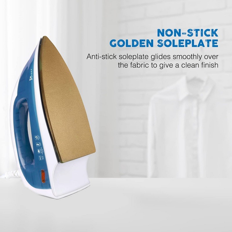 Syska 1000 W Dry Iron - Non Stick Golden Soleplate | Overheat Safety | Power 1000Watt