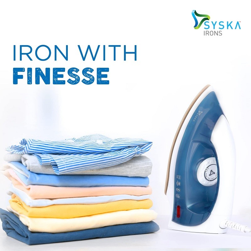 Syska 1000 W Dry Iron - Non Stick Golden Soleplate | Overheat Safety | Power 1000Watt