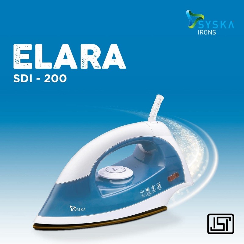 Syska 1000 W Dry Iron - Non Stick Golden Soleplate | Overheat Safety | Power 1000Watt