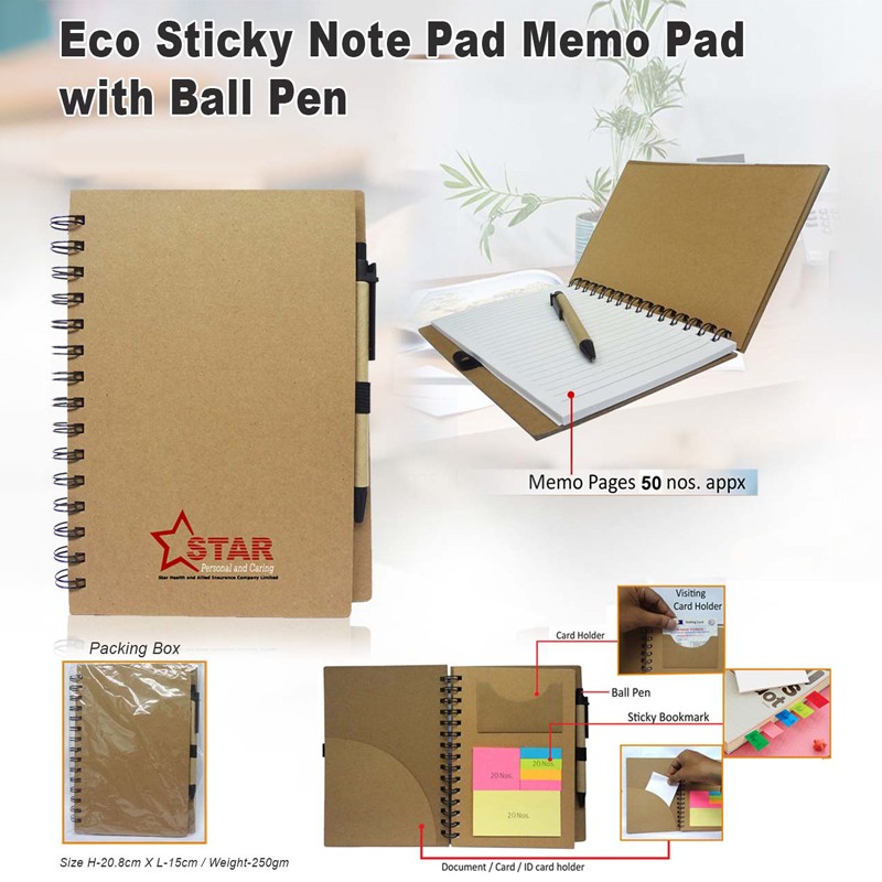 Multi Utility Eco Sticky Pad-Memo Pad With Ball Pen