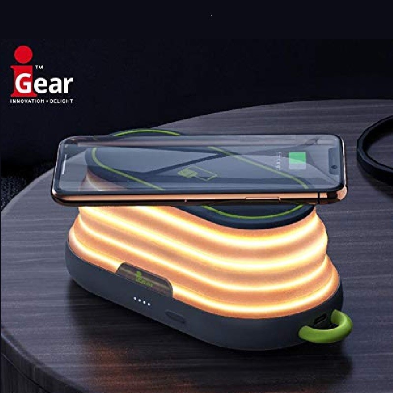 i GEAR 5000 mAh Lithium Ion 4 IN 1 Qi certified 5W Wireless Power Bank with Night Lamp and Mobile Holder