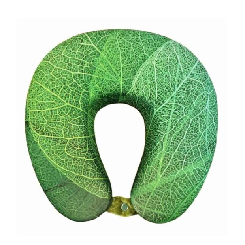 U Shape Memory Foam Printed Travel Neck Pillow -Leaf Green