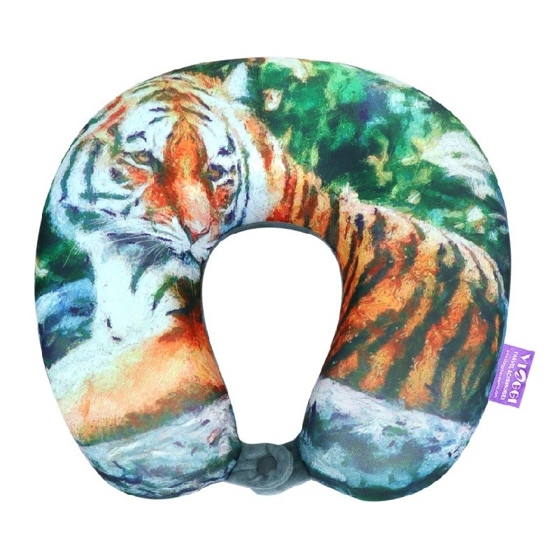 Tiger Grey 3D Print U Shaped Memory Foam Travel Neck Pillow