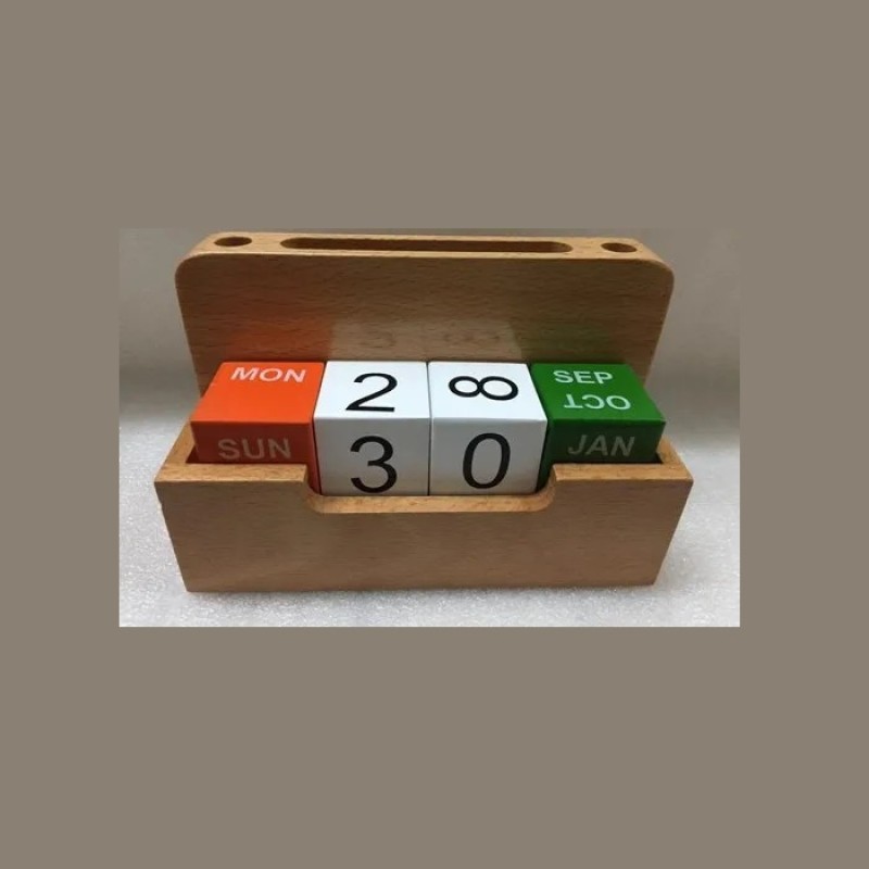 Wooden Table Top Calendar with Indian Color