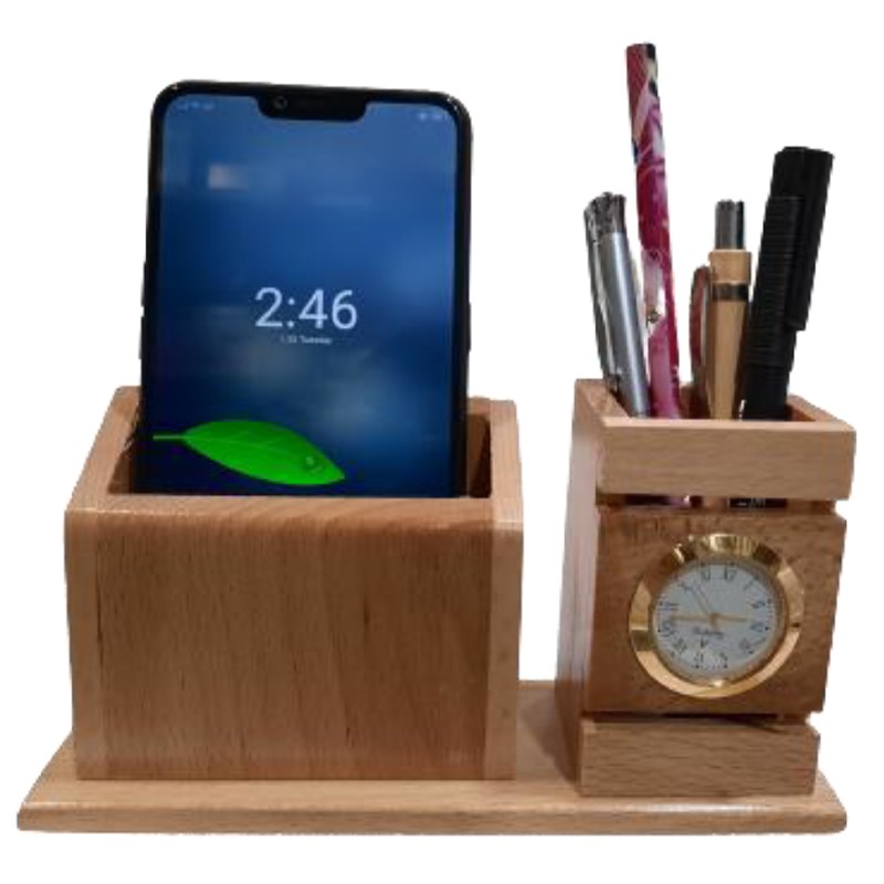 Wooden Mobile and Pen holder with Clock