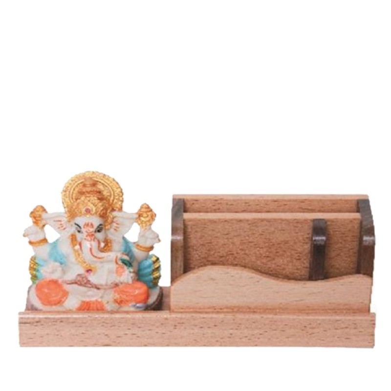 Wooden Mobile Stand - Decorative Ceramic Ganesha Statue