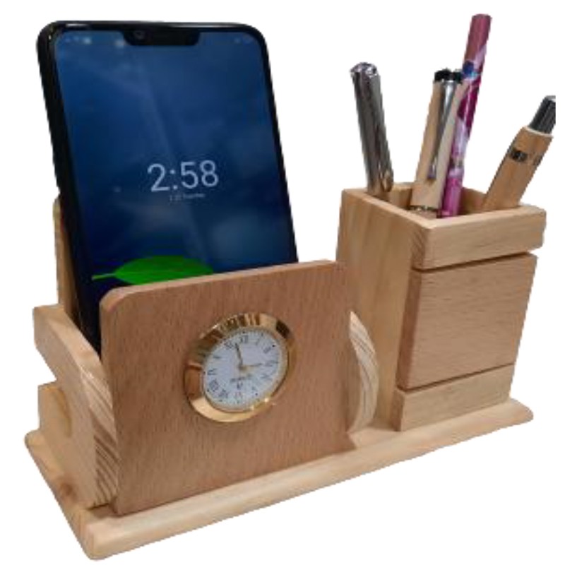 Mobile Stand and Pen Holder with Clock
