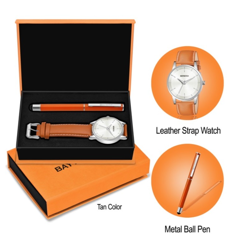 Leather Strap Watch and Metal Ball Pen