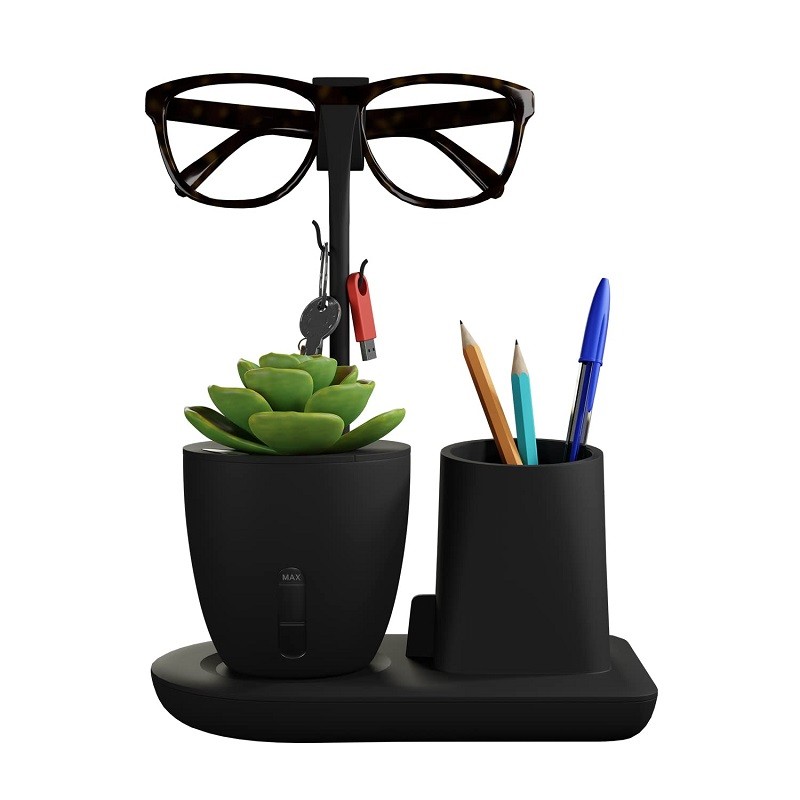 Pen Stand Desk Organiser with Glasses Holder & Self Watering Plant Pot Desk Station