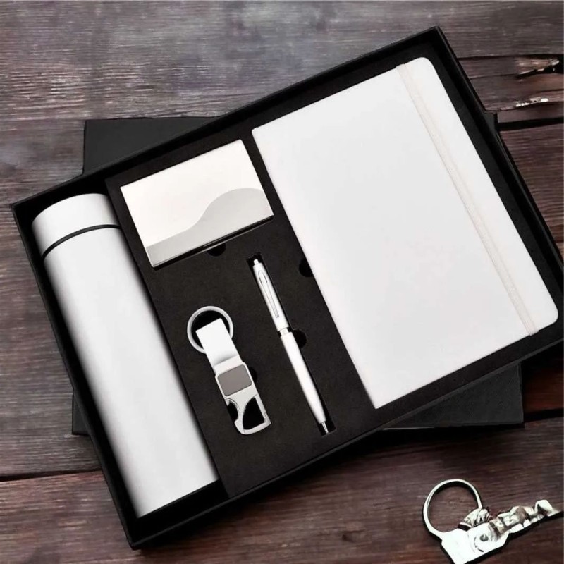 White  Leather 5 In 1 Corporate Gift Set