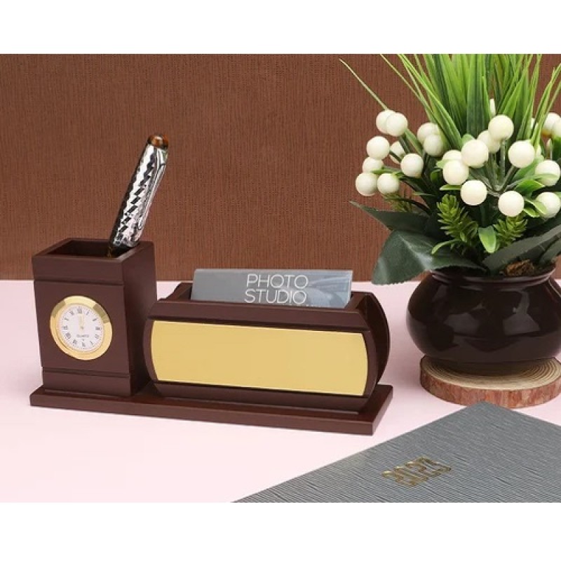 Brown Wooden Desk Top Table Top with clock